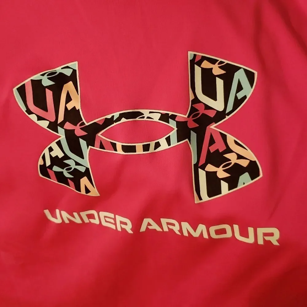 Hot Pink Under Armour Loose Fit T-Shirt with Colorful Logo Sz XL